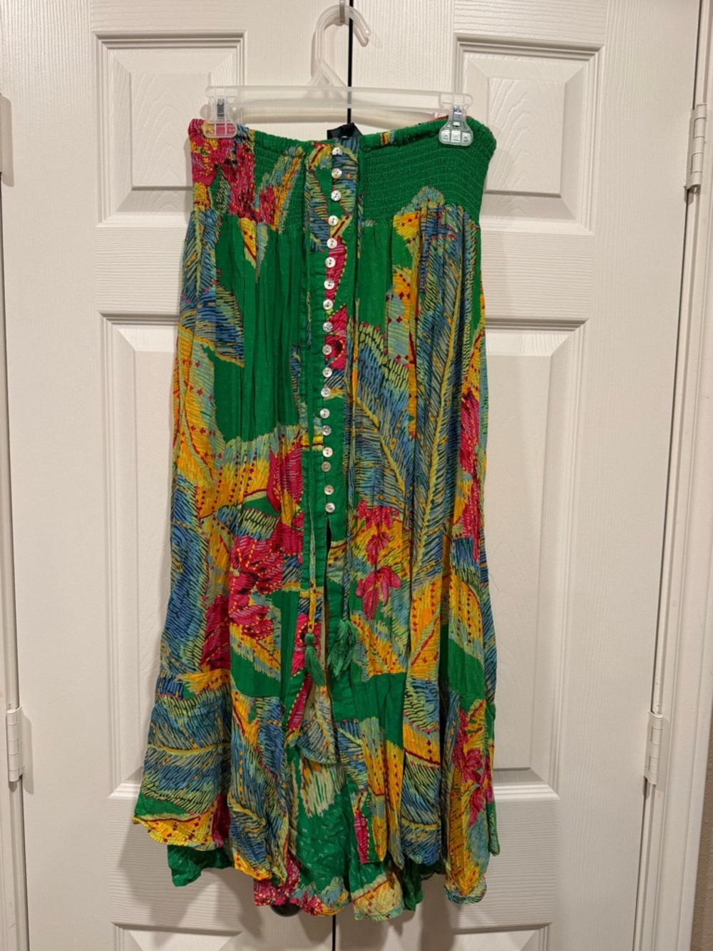 Cynthia Rowley Green Tropical Print High-Low Button Skirt and spaghetti tank set